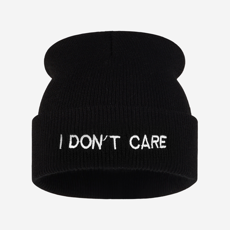 Beanie Cuffed Knit - I DON'T CARE Text-Strickmütze mit Umschlagrand,