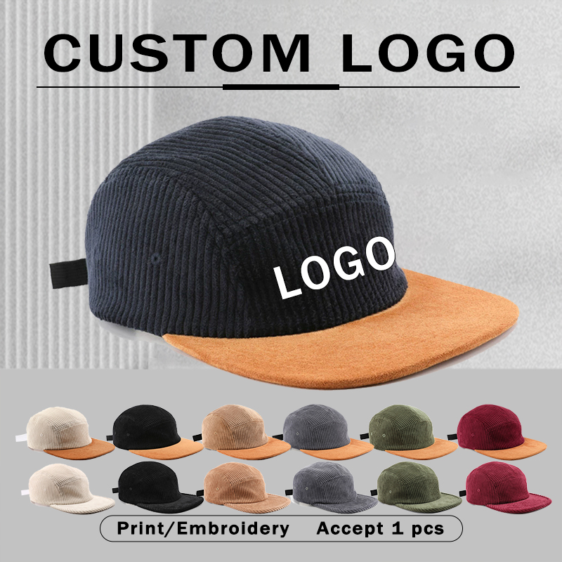 Corduroy Cap 5 Panel - Neue 5-Panel Cord-Baseballkappen mit Anpassbarem Logo,